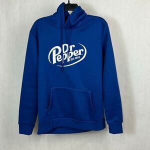 Dr Pepper Hoodie Sweatshirt Sz Small Blue Logo Graphic Kangaroo Pocket Long Slv